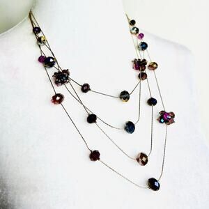 Ali Khan New York Gold Tone Iridescent Faceted Bead Colorful Layered Necklace
